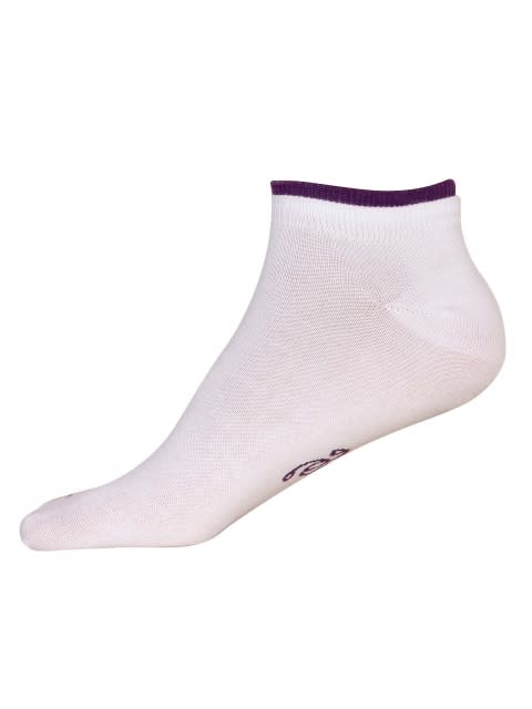 Contrast-Striped Low Show Socks for Women (Pack of 2) - White & Acai