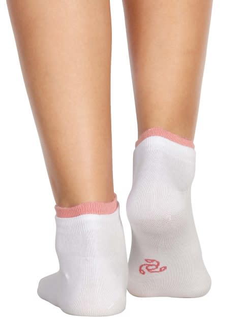 Contrast-Striped Low Show Socks for Women (Pack of 2) - White & Peach Blossom
