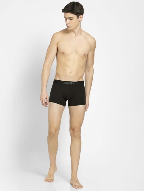 Men's Supima Cotton Elastane Stretch Solid Trunk with Ultrasoft Waistband - Black