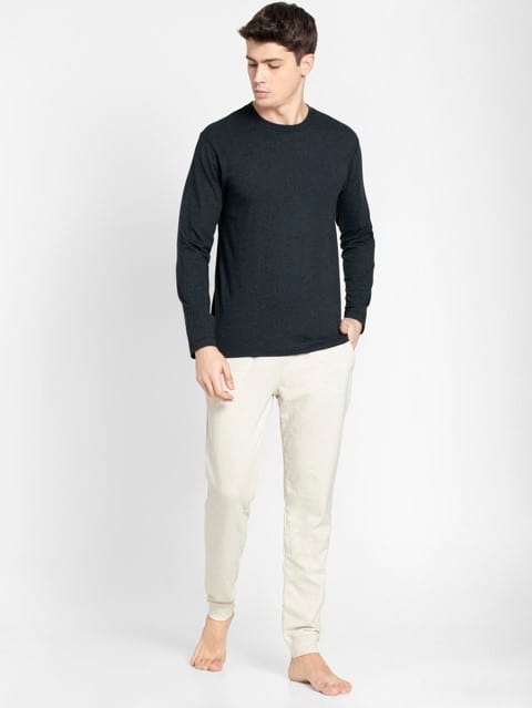 Men's Super Combed Cotton Rich Slim Fit Joggers with Side Pockets - Cream Melange