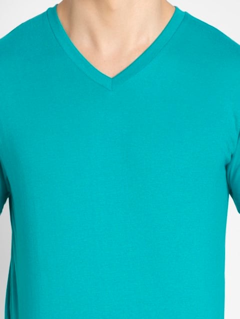 Regular Fit V Neck Half Sleeve T-Shirt for Men - Deep Atlantis