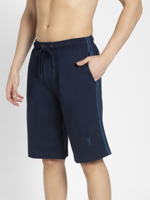 Men's Super Combed Cotton Rich Regular Fit Solid Shorts with Side Pockets - Navy & Seaport Teal
