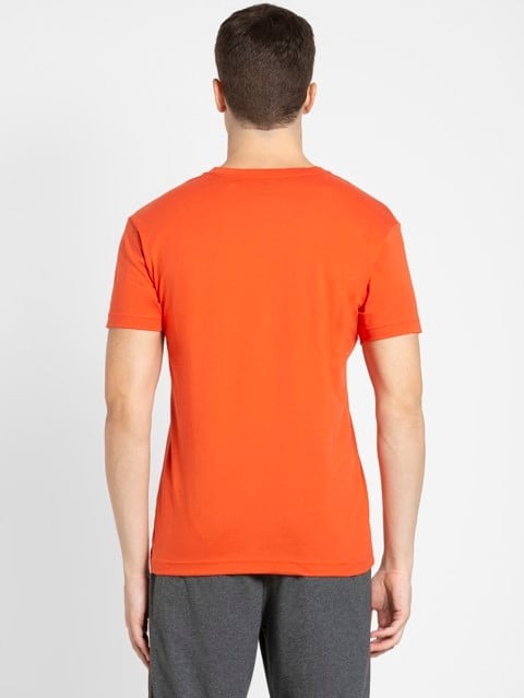 Regular Fit V Neck Half Sleeve T-Shirt for Men - Orange Rust