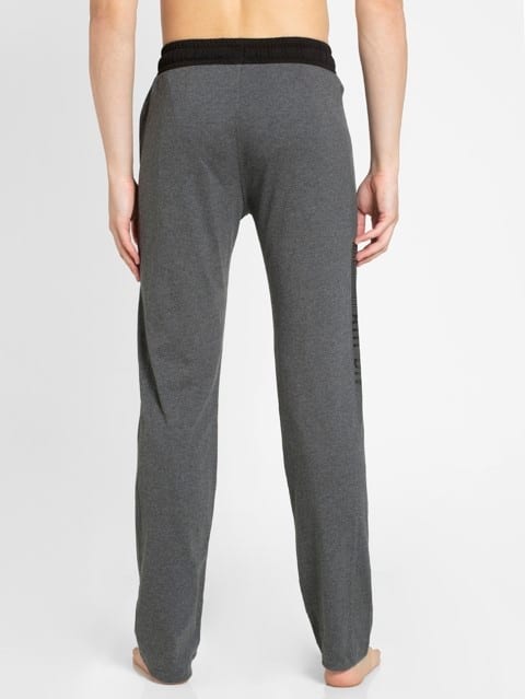 Men's Super Combed Cotton Rich Slim Fit Trackpants with Side and Back Pockets - Charcoal Melange & Black