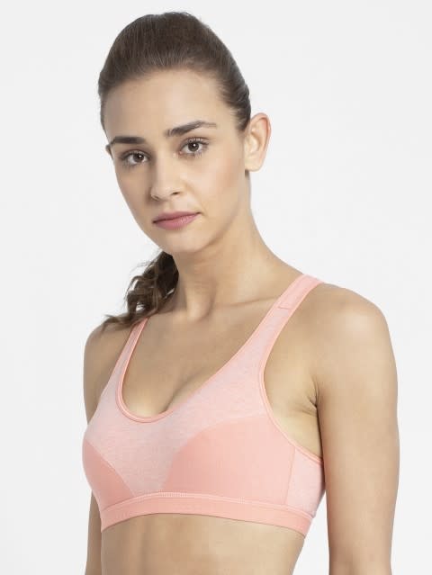 Women's Wirefree Padded Super Combed Cotton Elastane Stretch Full Coverage Racer Back Active Bra with Stay Fresh and Moisture Move Treatment - Desert Flower