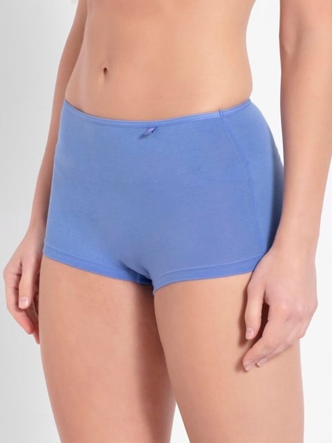 Women's High Coverage Super Combed Cotton Elastane Stretch Mid Waist Boy Shorts With Concealed Waistband and StayFresh Treatment - Iris Blue