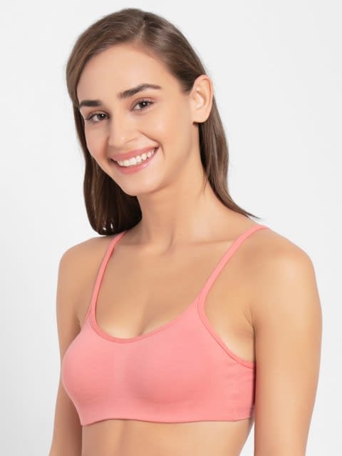 High Coverage Non-Padded Beginners Bra with Adjustable Straps - Peach Blossom