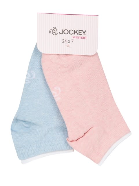 Contrast-Striped Low Show Socks for Women (Pack of 2) - Pink Sorbet Melange & Sky Melange