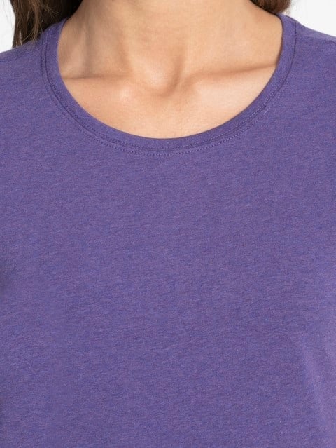 Women's Super Combed Cotton Elastane Stretch Regular Fit Solid Round Neck Half Sleeve T-Shirt - Cyber Grape Melange