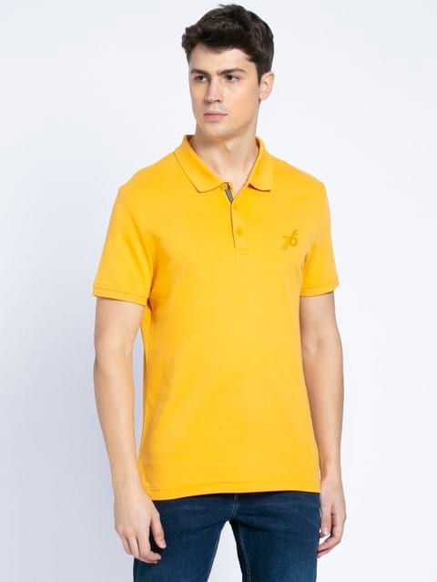 Men's Super Combed Cotton Rich Solid Half Sleeve Polo T-Shirt - Burnt Gold