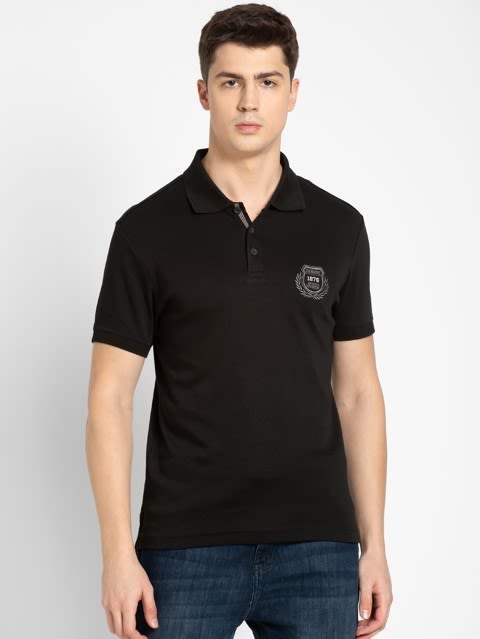 Men's Super Combed Cotton Rich Solid Half Sleeve Polo T-Shirt - Black
