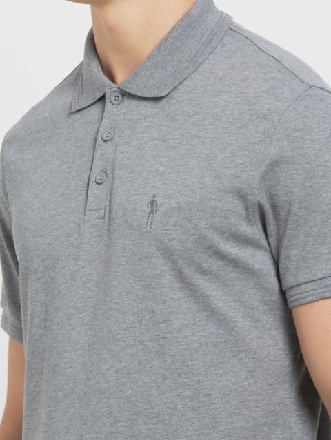 Men's Super Combed Cotton Rich Solid Half Sleeve Polo T-Shirt - Grey Melange