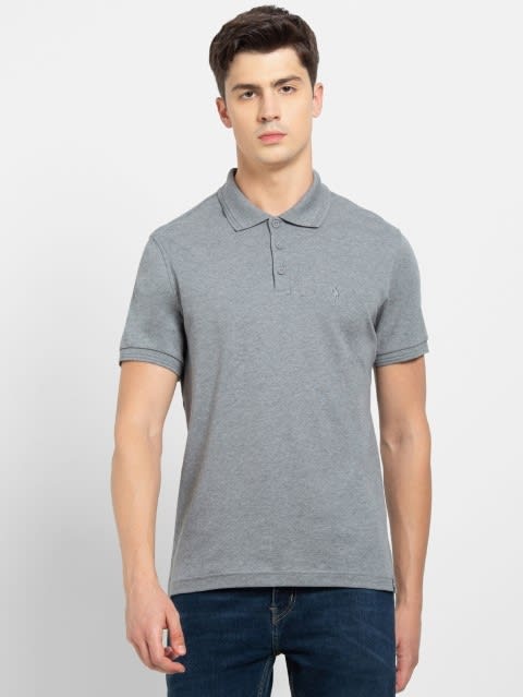 Men's Super Combed Cotton Rich Solid Half Sleeve Polo T-Shirt - Grey Melange