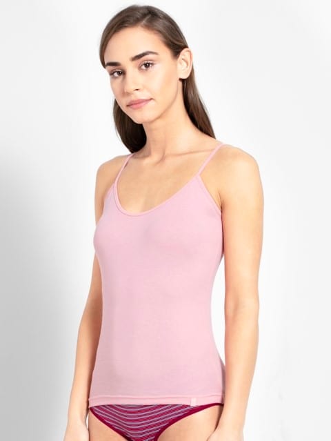 Women's Super Combed Cotton Rib Camisole with Adjustable Straps and StayFresh Treatment - Candy Pink