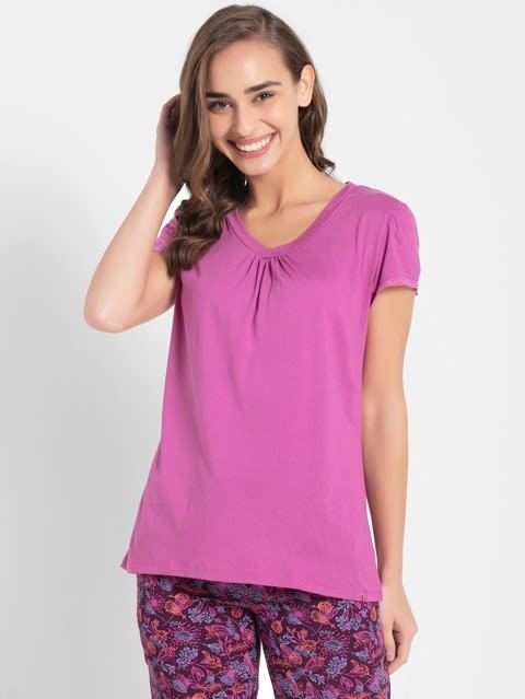 Ultra-soft V Neck Half Sleeve T-Shirt for Women - Lavendor Scent