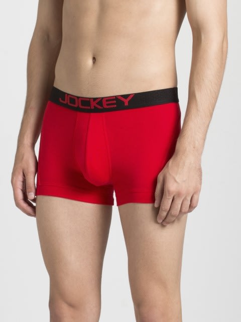 Modern Solid Trunks for Men with Double layer Contoured Pouch - Zone Red