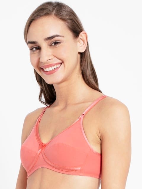 Women's Wirefree Non Padded Super Combed Cotton Elastane Stretch Medium Coverage Cross Over Everyday Bra with Adjustable Straps - Blush Pink
