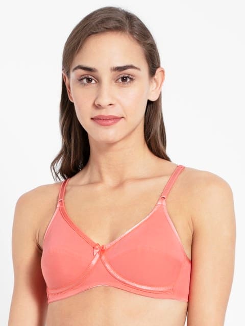Women's Wirefree Non Padded Super Combed Cotton Elastane Stretch Medium Coverage Cross Over Everyday Bra with Adjustable Straps - Blush Pink