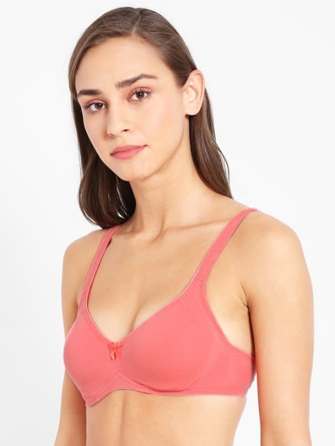 Women's Wirefree Non Padded Super Combed Cotton Elastane Stretch Full Coverage Everyday Bra with Contoured Shaper Panel and Adjustable Straps - Blush Pink