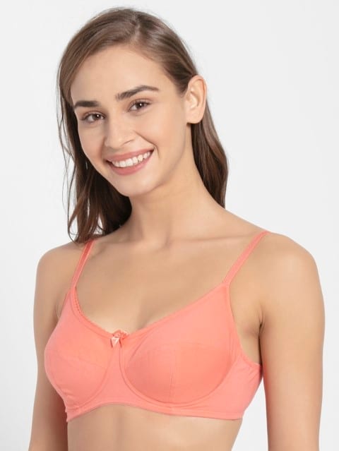 Women's Wirefree Non Padded Super Combed Cotton Elastane Stretch Medium Coverage Everyday Bra with Soft Adjustable Straps - Blush Pink
