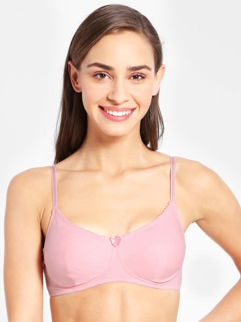 Women's Wirefree Non Padded Super Combed Cotton Elastane Stretch Medium Coverage Everyday Bra with Soft Adjustable Straps - Candy Pink