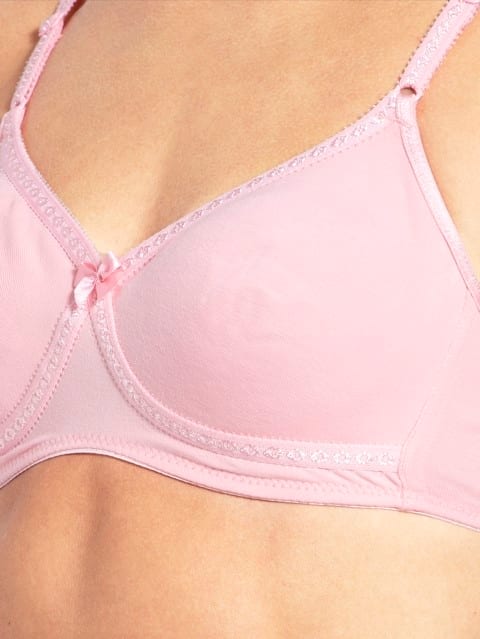 Women's Wirefree Non Padded Super Combed Cotton Elastane Stretch Medium Coverage Cross Over Styling with Adjustable Straps - Candy Pink