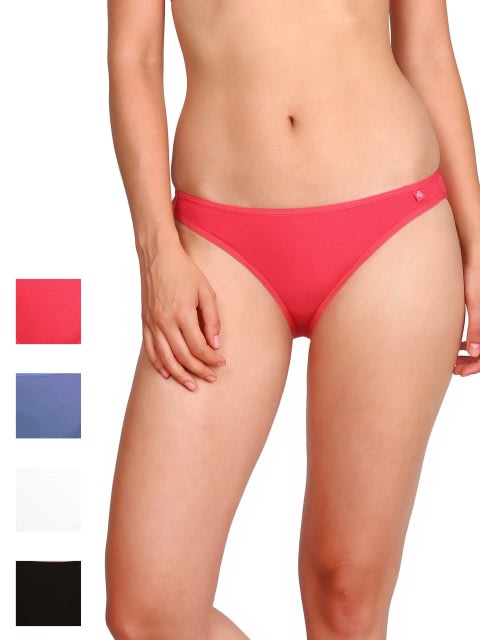Women's Super Combed Cotton Elastane Stretch Low Waist Bikini With Concealed Waistband and StayFresh Treatment - Multi Color(Pack of 4)