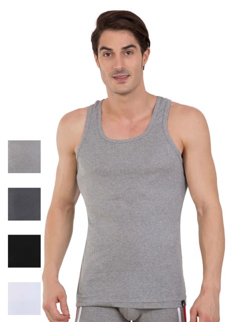 Men's Super Combed Cotton Rib Racer Back Styling Round Neck Gym Vest - Core Color(Pack of 4)