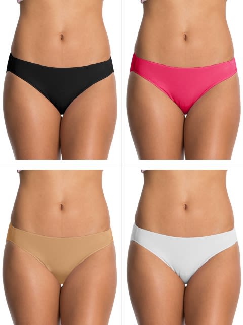 Women's Medium Coverage Micro Modal Elastane Stretch Mid Waist Bikini With Concealed Waistband and StayFresh Treatment - Core Color(Pack of 4)