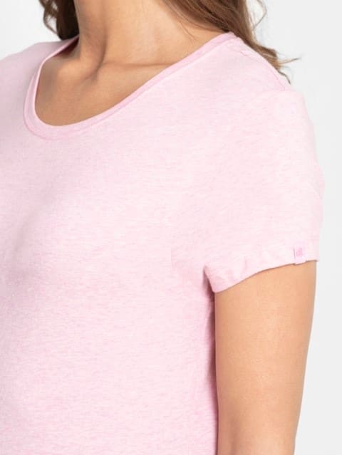 Women's Super Combed Cotton Elastane Stretch Regular Fit Solid Round Neck Half Sleeve T-Shirt - Pink Lady Melange
