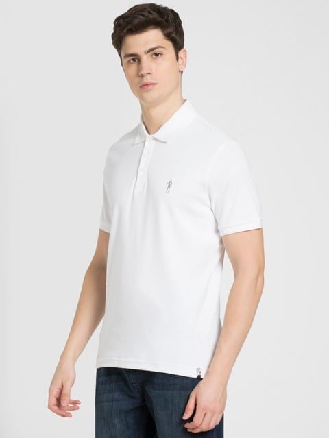 Men's Super Combed Cotton Rich Solid Half Sleeve Polo T-Shirt - White
