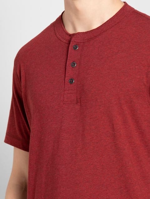 Red Melange Henley Half Sleeve T-Shirt
