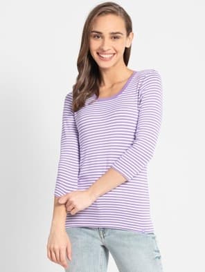 Paisley Purple & White Yarn Dyed Stripe 3/4 Sleeve T-Shirt