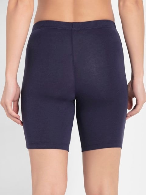Women's High Coverage Super Combed Cotton Elastane Stretch Mid Waist Shorties With Concealed Waistband - Classic Navy