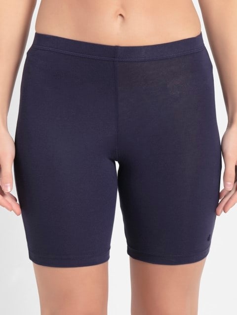 Women's High Coverage Super Combed Cotton Elastane Stretch Mid Waist Shorties With Concealed Waistband - Classic Navy