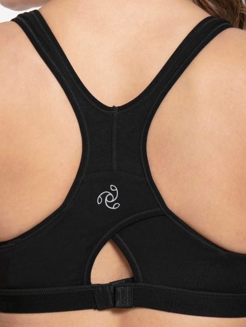 Women's Wirefree Non Padded Super Combed Cotton Elastane Stretch Full Coverage Racer Back Active Bra with Adjustable Straps - Black