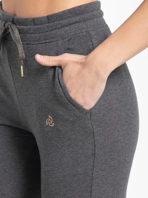 Joggers for Women with Zipper Side Pocket & Drawstring Closure - Charcoal Melange