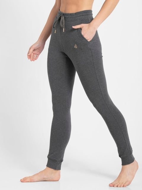 Joggers for Women with Zipper Side Pocket & Drawstring Closure - Charcoal Melange