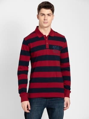 Super Combed Cotton Striped Full Sleeve Polo T-Shirt