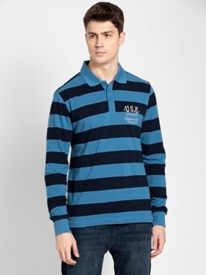 Super Combed Cotton Striped Full Sleeve Polo T-Shirt