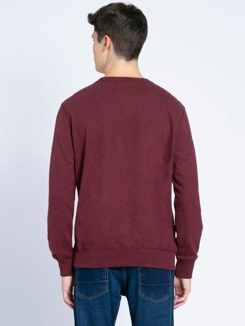 Men's Super Combed Cotton French Terry Solid Sweatshirt with Ribbed Cuffs - Burgundy Melange