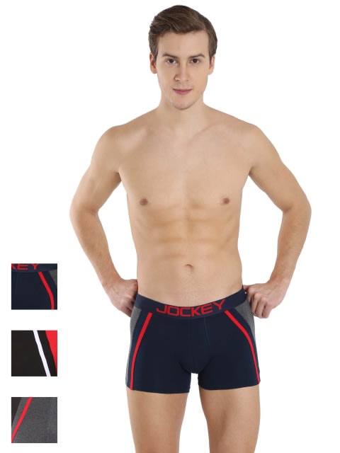 Men's Super Combed Cotton Elastane Stretch Solid Trunk with Ultrasoft Waistband - Multi Color(Pack of 3)