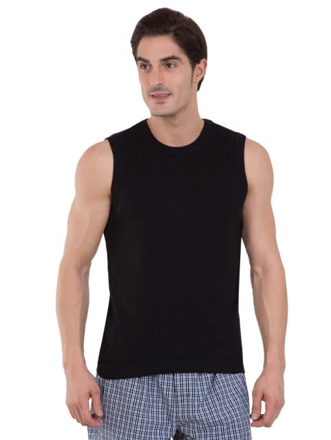 Men's Super Combed Cotton Rib Solid Round Neck Muscle Vest - Multi Color(Pack of 2)
