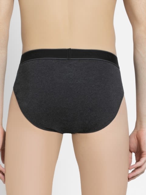 Men's Super Combed Cotton Solid Brief with Stay Fresh Properties - Black Melange