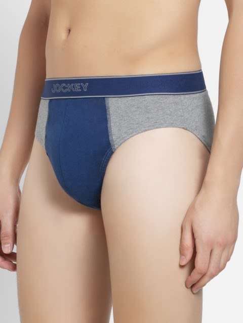 Men's Super Combed Cotton Solid Brief with Stay Fresh Properties - Grey Melange & Estate Blue