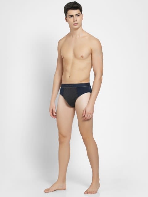 Men's Super Combed Cotton Solid Brief with Stay Fresh Properties - Navy & Black Melange