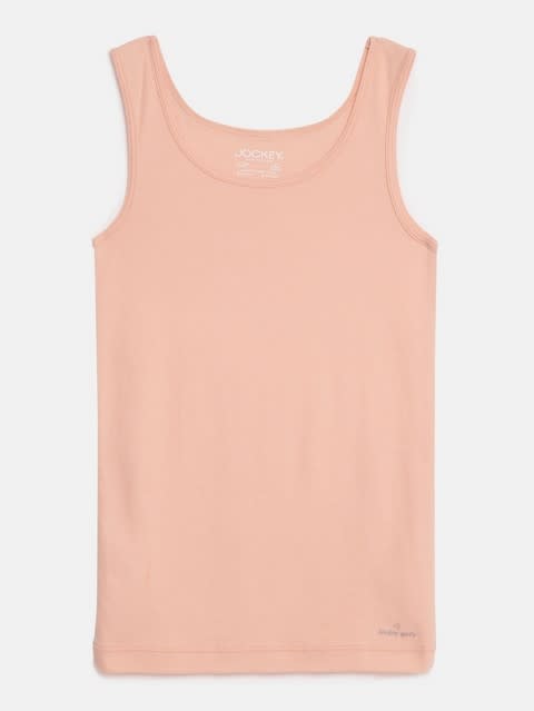 Girl's Super Combed Cotton Rib Solid Tank Top - Tropical Peach