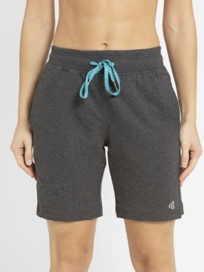 Charcoal Melange & Teal Straight fit Shorts