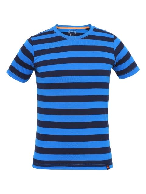 Boy's Super Combed Cotton Striped Half Sleeve T-Shirt - Neon Blue & Navy