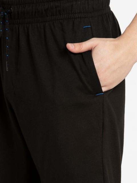 Men's Super Combed Cotton Elastane Stretch Straight Fit Solid Shorts with Side Pockets - Black